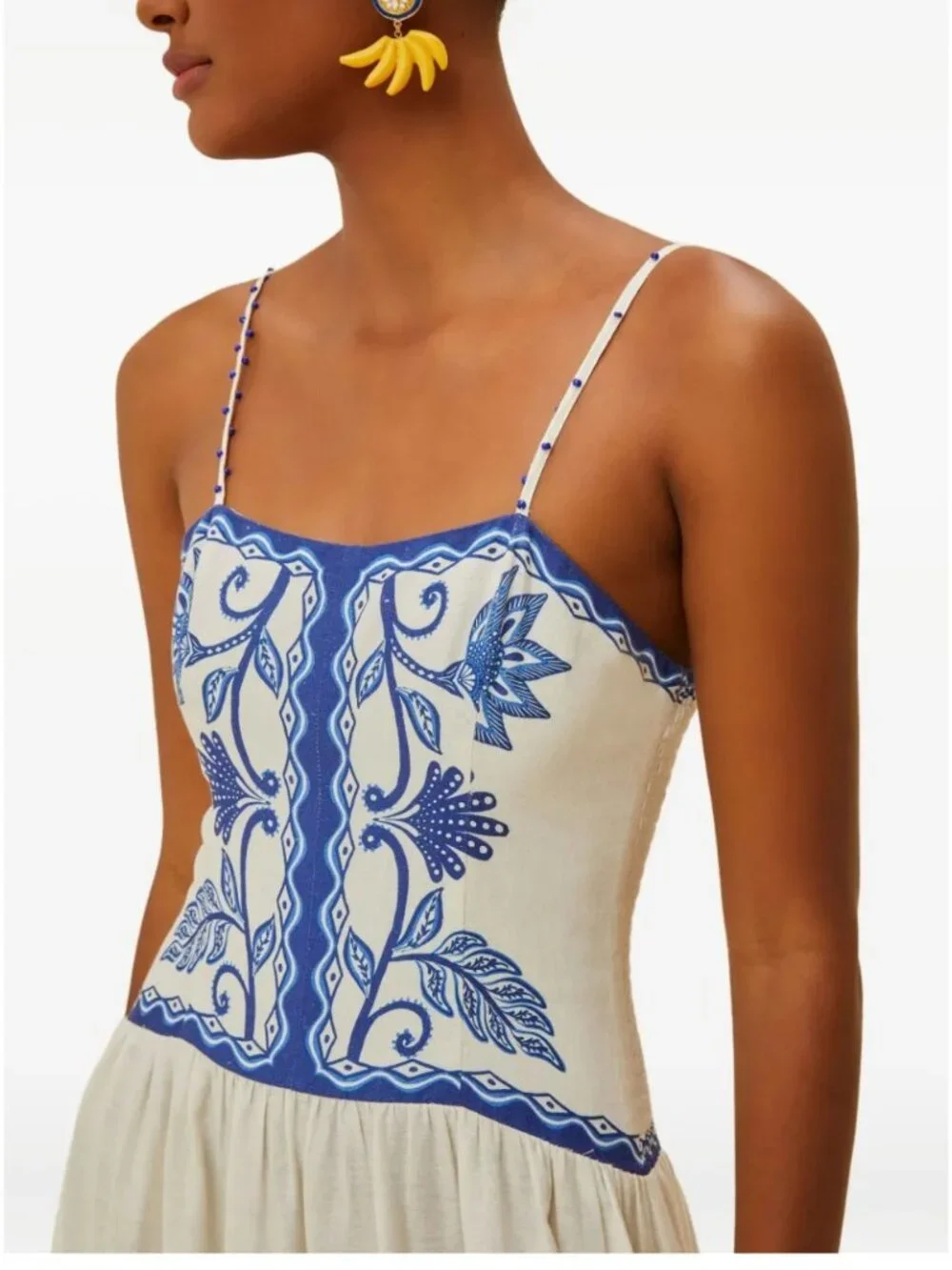 Farm Rio Off-White and Blue Floral Shell Garden Midi Dress Soze XL - Picture 4 of 12